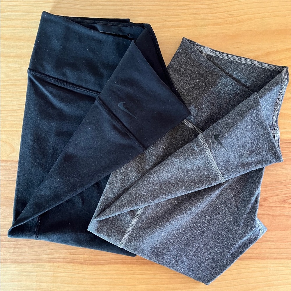 2x Nike DRI-FIT 3/4 Leggings, Small, 1x Melange Grey, 1x Black